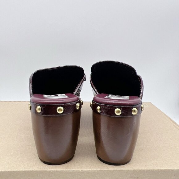 MOSCHINO 70MM Logo Patent Leather Platform Clogs BORDEAUX Red Womens EU 35 $770 - Picture 8 of 11